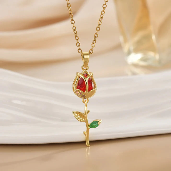 Collar Clavel Rojo Oro